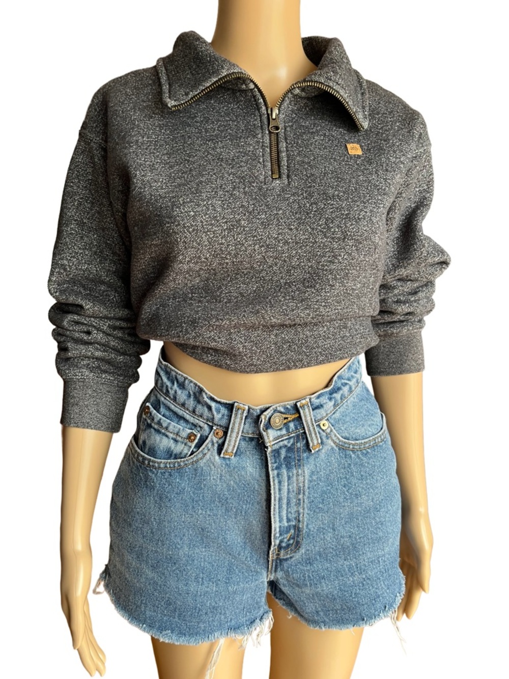 tentree Quarter Zip Fleece Pullover Grey Marled Sweater S/M Sustainable